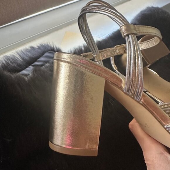 ✨ J.Crew Metallic Gold & Silver Strappy Heels - Size 10 - - Picture 4 of 9